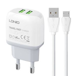 Ładowarka sieciowa LDNIO A2219 2xUSB-A + kabel microUSB