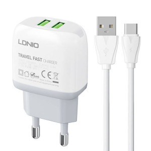 Ładowarka sieciowa LDNIO A2219 2xUSB-A + kabel USB-C