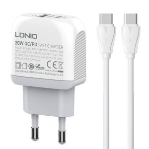 Ładowarka sieciowa LDNIO A2316C USB-A, USB-C + kabel USB-C/USB-C