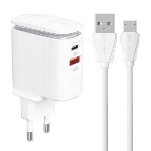 Ładowarka sieciowa LDNIO A2423C USB-A, USB-C + kabel microUSB