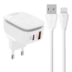 Ładowarka sieciowa LDNIO A2425C USB-A, USB-C + kabel Lightning