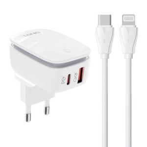 Ładowarka sieciowa LDNIO A2425C USB-A, USB-C + kabel USB-C/Lightning