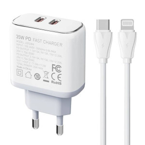 Ładowarka sieciowa LDNIO A2528C 2xUSB-A-C 35W + kabel USB-C/Lightning