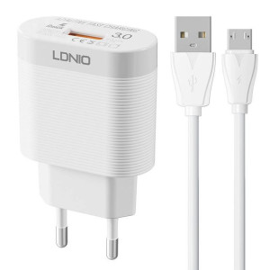 Ładowarka sieciowa LDNIO A303Q USB-A 18W + kabel microUSB