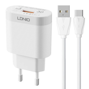 Ładowarka sieciowa LDNIO A303Q USB-A 18W + kabel USB-C