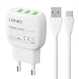 Ładowarka sieciowa LDNIO A3315 3USB + kabel USB-C