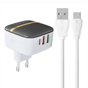 Ładowarka sieciowa LDNIO A3513Q 2xUSB-A, USB-C 32W + kabel microUSB