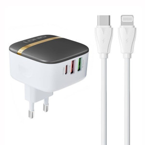 Ładowarka sieciowa LDNIO A3513Q 2xUSB-A, USB-C 32W + kabel USB-C/Lightning