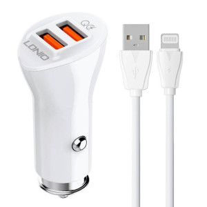 Ładowarka samochodowa LDNIO C511Q 2xUSB-A + kabel Lightning