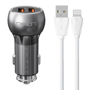 Ładowarka samochodowa LDNIO C503Q 2xUSB-A + kabel Lightning