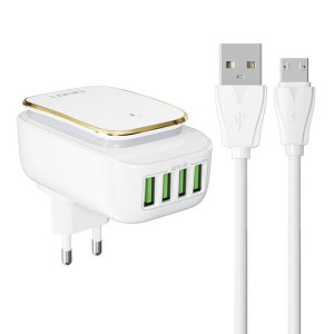 Ładowarka sieciowa LDNIO A4405 4xUSB, lampa LED + kabel microUSB