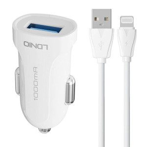 Ładowarka samochodowa LDNIO DL-C17, 1x USB, 12W + kabel Lightning (biała)