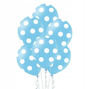 Balony Niebieski W Białe Kropki Dekoracja 6szt