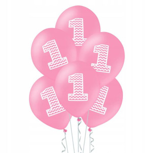 Balony Różowe 1 Cyfra Jeden Szlaczki 6szt