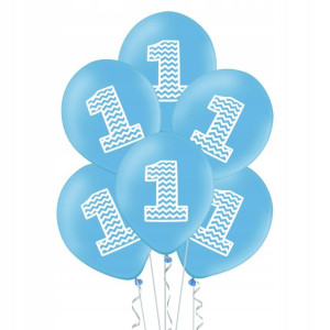 Balony Niebieskie 1 Cyfra Jeden Szlaczki 6szt