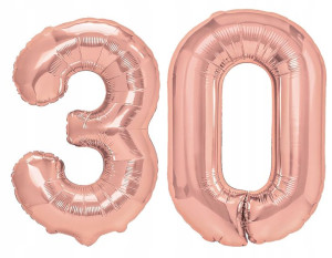 Balon 30 Cyfra Trzysieste Urodziny Rose Gold 70cm