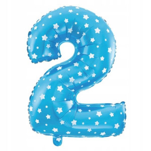 Balon 2 Cyfra Dwa Niebieski Gwiazdki Urodziny 40cm