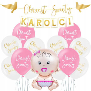 Zestaw Balonów Chrzest Dla Dziewczynki + Imię 02