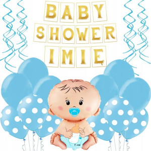 Zestaw Balony Baner Dekoracja Baby Shower +imię 01
