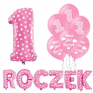 Zestaw Balonów Na Roczek Różowy Dla Dziewczynki 03