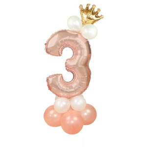 Balony Na 3 Trzecie Urodziny Rose Gold Zestaw