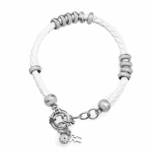 Bransoletka Damska Folli Follie 3B13F007WC Biały Skórzany (17 cm)