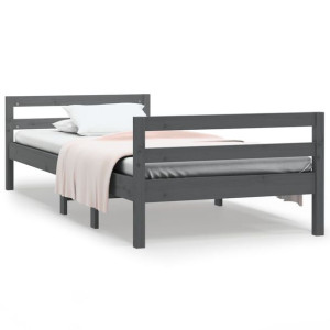 Rama łóżka, szara, 75x190 cm, lite drewno sosnowe