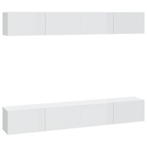 Szafki ścienne pod TV, 4 szt., białe, połysk, 100x30x30 cm