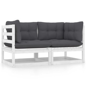 2-osobowa sofa ogrodowa z poduszkami, biała, drewno sosnowe