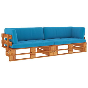 Sofa 2-os. z palet, z poduszkami, miodowy brąz, drewno sosnowe