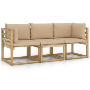 Ogrodowa sofa 3-os. z beżowymi poduszkami
