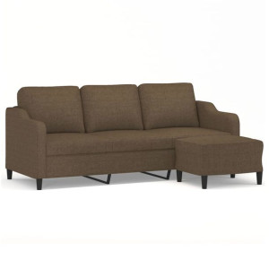 3-osobowa sofa z podnóżkiem, brązowy, 180 cm, tkaniną