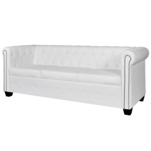 Sofa 3-osobowa w stylu Chesterfield, sztuczna skóra, biała