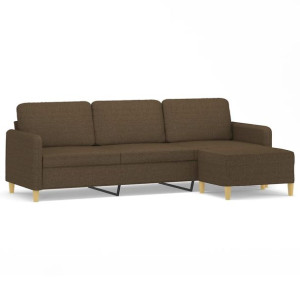3-osobowa sofa z podnóżkiem, brązowa, 210 cm, tkanina
