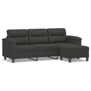3-os. sofa z podnóżkiem, ciemnoszara, 180 cm, obita mikrofibrą