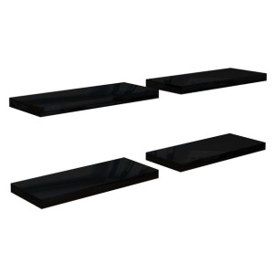 Półki ścienne, 4 szt., wysoki połysk czarne, 60x23,5x3,8cm, MDF