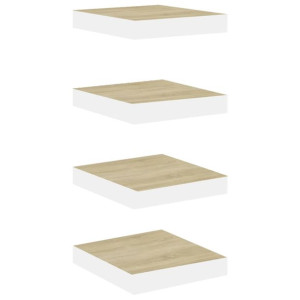 Półki ścienne, 4 szt., dębowo-białe, 23 x 23,5 x 3,8 cm, MDF