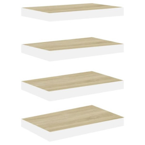 Półki ścienne, 4 szt., kolor dębu i biel, 50x23x3,8 cm, MDF