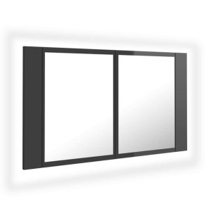 Szafka łazienkowa z lustrem i LED, połysk, szara, 80x12x45 cm