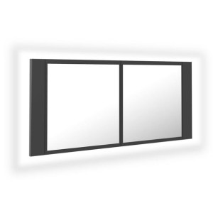 Szafka łazienkowa z lustrem i LED, szara, 100x12x45 cm