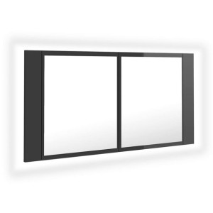 Szafka łazienkowa z lustrem i LED, połysk, szara, 90x12x45 cm