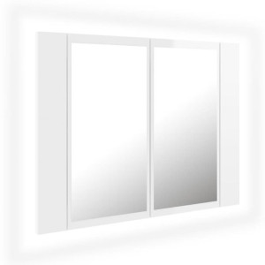 Szafka łazienkowa z lustrem i LED, połysk, biała, 60x12x45 cm