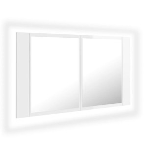 Szafka łazienkowa z lustrem i LED, biel z połyskiem, 80x12x45cm