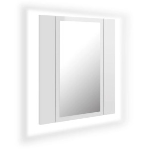 Szafka łazienkowa z lustrem i LED, połysk, biała, 40x12x45 cm