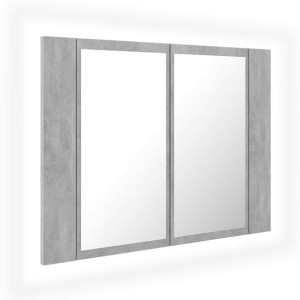 Szafka łazienkowa z lustrem i LED, szarość betonu, 60x12x45 cm