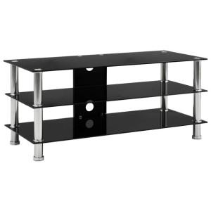 Szafka pod TV, czarna, 90x40x40 cm, hartowane szkło