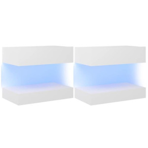 Szafki nocne z LED, 2 szt., białe, 60x35 cm, płyta wiórowa