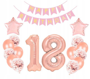 Balony Na 18 Urodziny Osiemnastka Rose Gold Zestaw