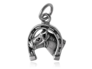 Oksydowany Srebrny Wisiorek Konik Podkowa Horse