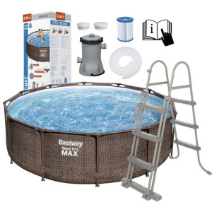 Basen stelażowy Bestway 56709 366x100 cm Ratan 7w1 POMPA DRABINKA
